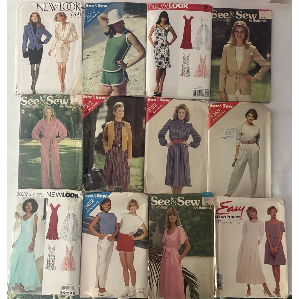 Lot of 12 Sewing Patterns New Look See & Sew Easy Stitch Save Mixed Styles
